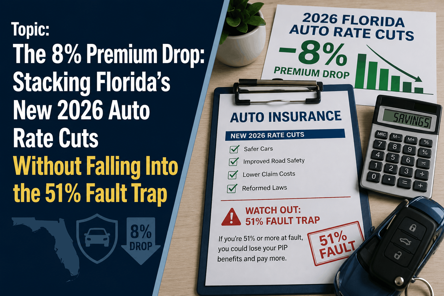 Stacking Florida’s 2026 Auto Rate Cuts vs. The 51% Fault Trap