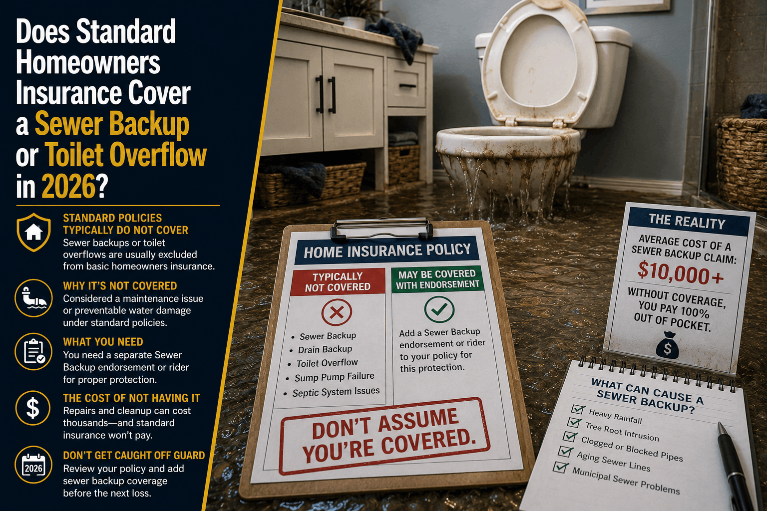Does Homeowners Insurance Cover Sewer Backup or Toilet Overflow? (2026 Guide)