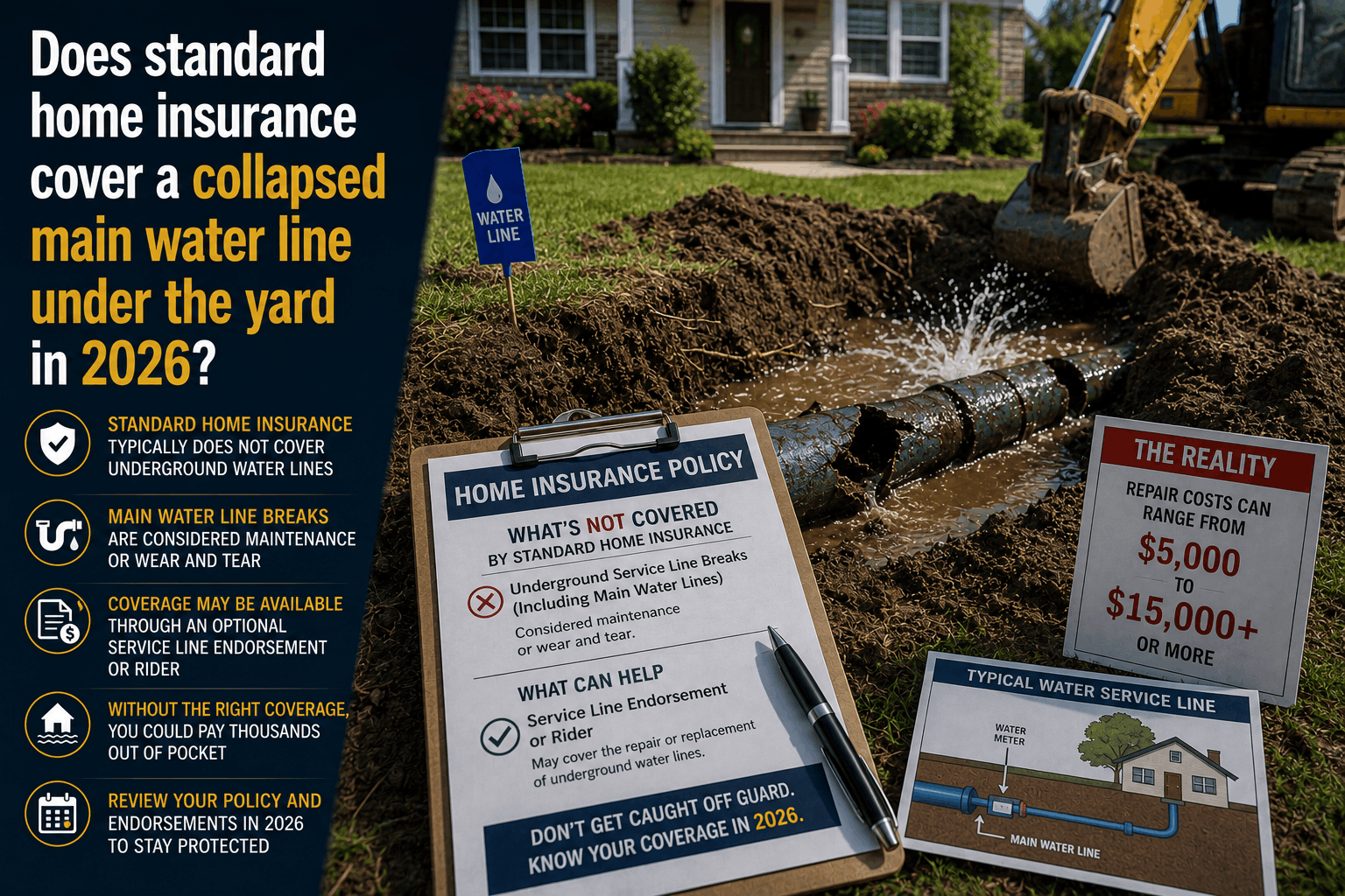 Does Home Insurance Cover a Collapsed Water Line in the Yard? (2026 Rules)