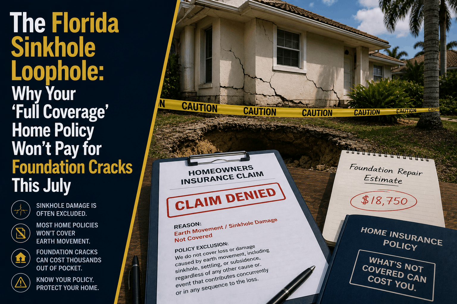 The Florida Sinkhole Loophole: Why Home Insurance Fails in July 2026