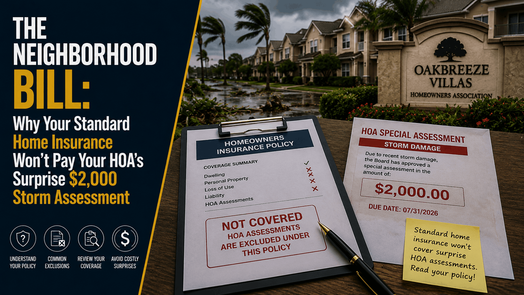 Why Home Insurance Won't Pay Your HOA Storm Assessment (2026)