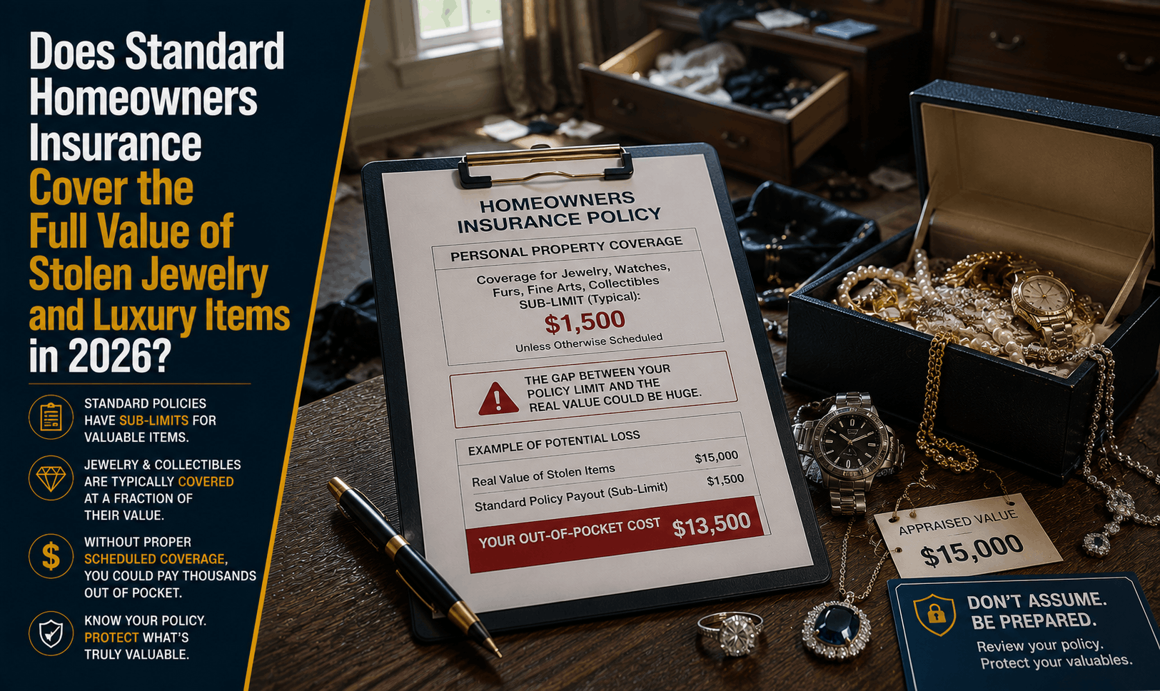 Does Homeowners Insurance Cover Stolen Jewelry & Luxury Goods? (2026)