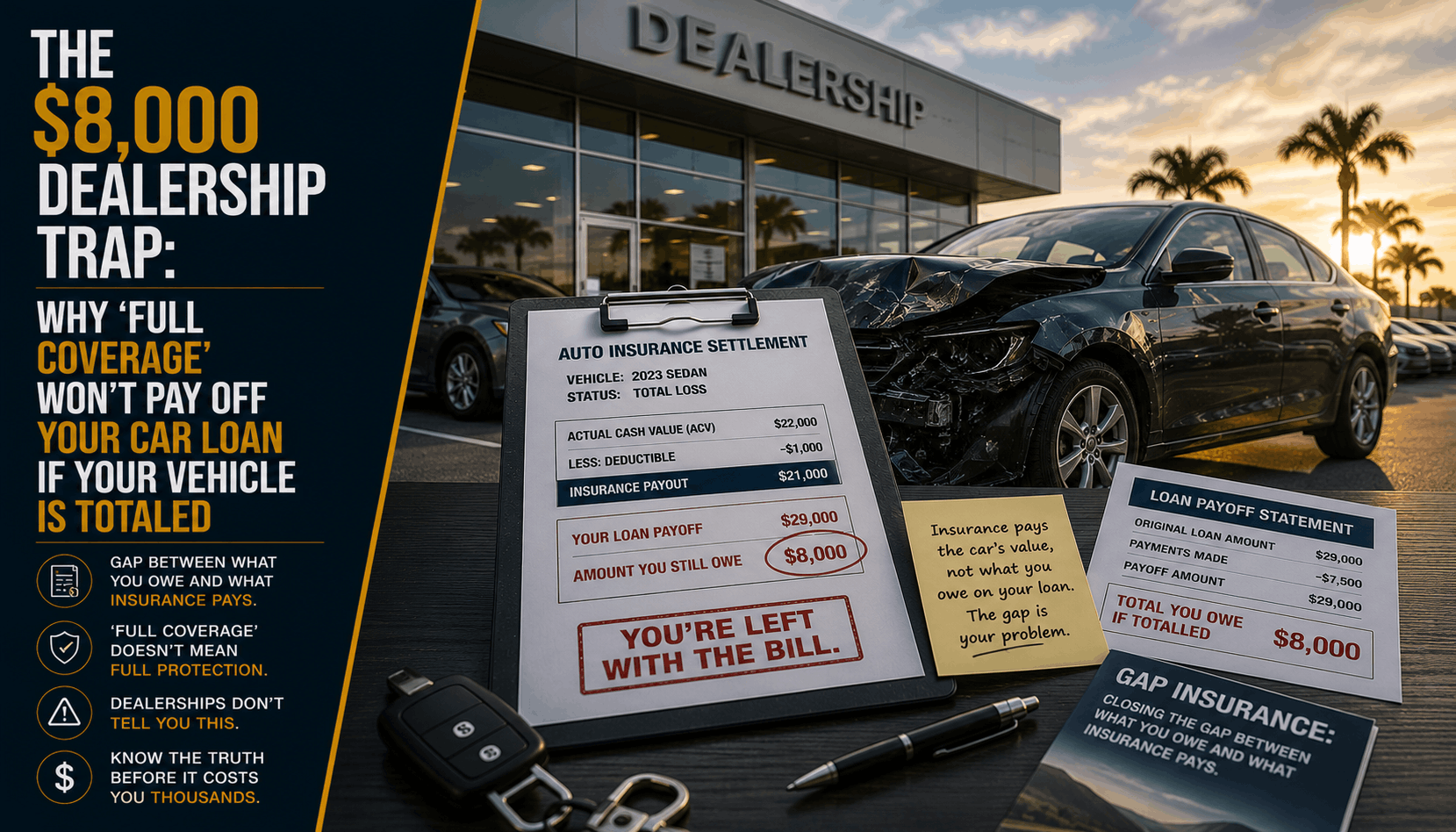 The $8,000 Dealership Trap: Why "Full Coverage" Won't Pay Off Your Totaled Car Loan