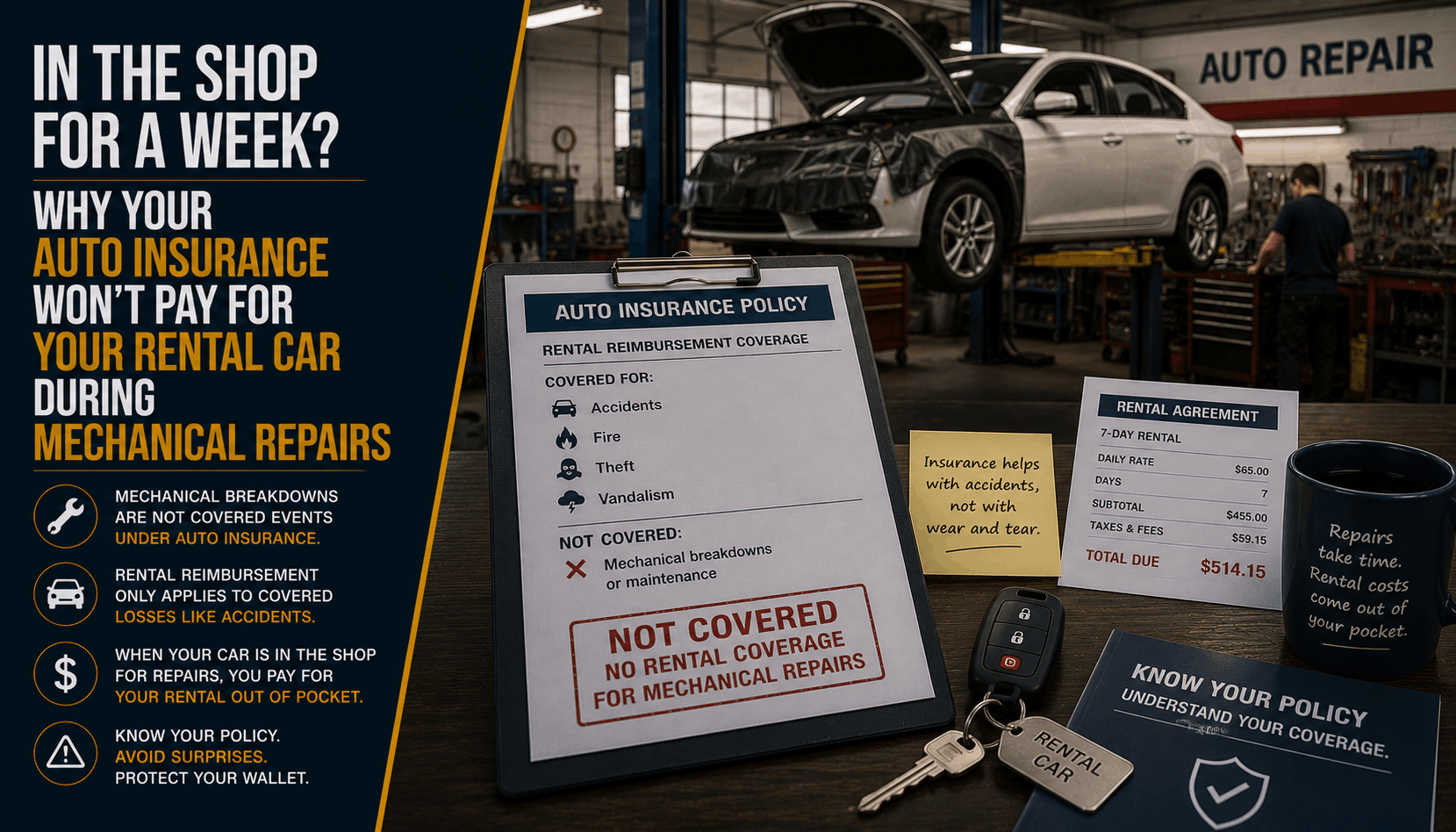 In the Shop for a Week? Why Auto Insurance Won't Cover Your Rental