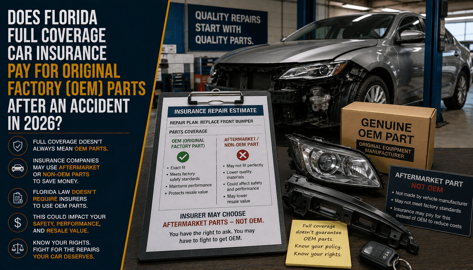 Does Florida Full Coverage Pay for OEM Parts After an Accident? (2026)