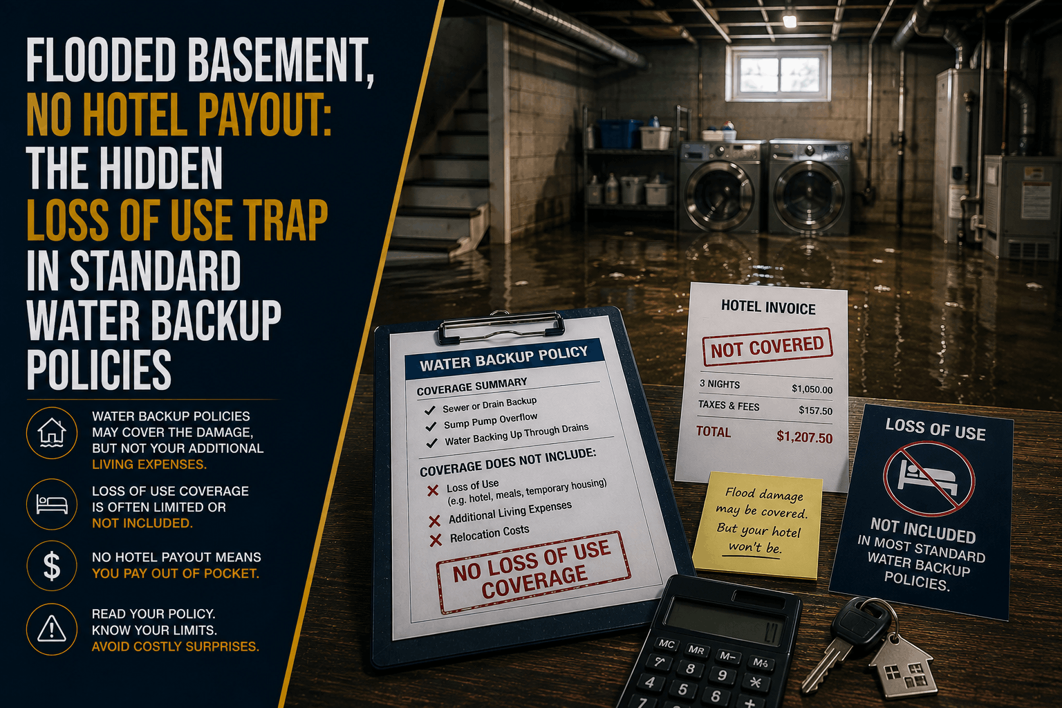 Flooded Basement, No Hotel Payout: Loss of Use Trap in Water Backup Policies