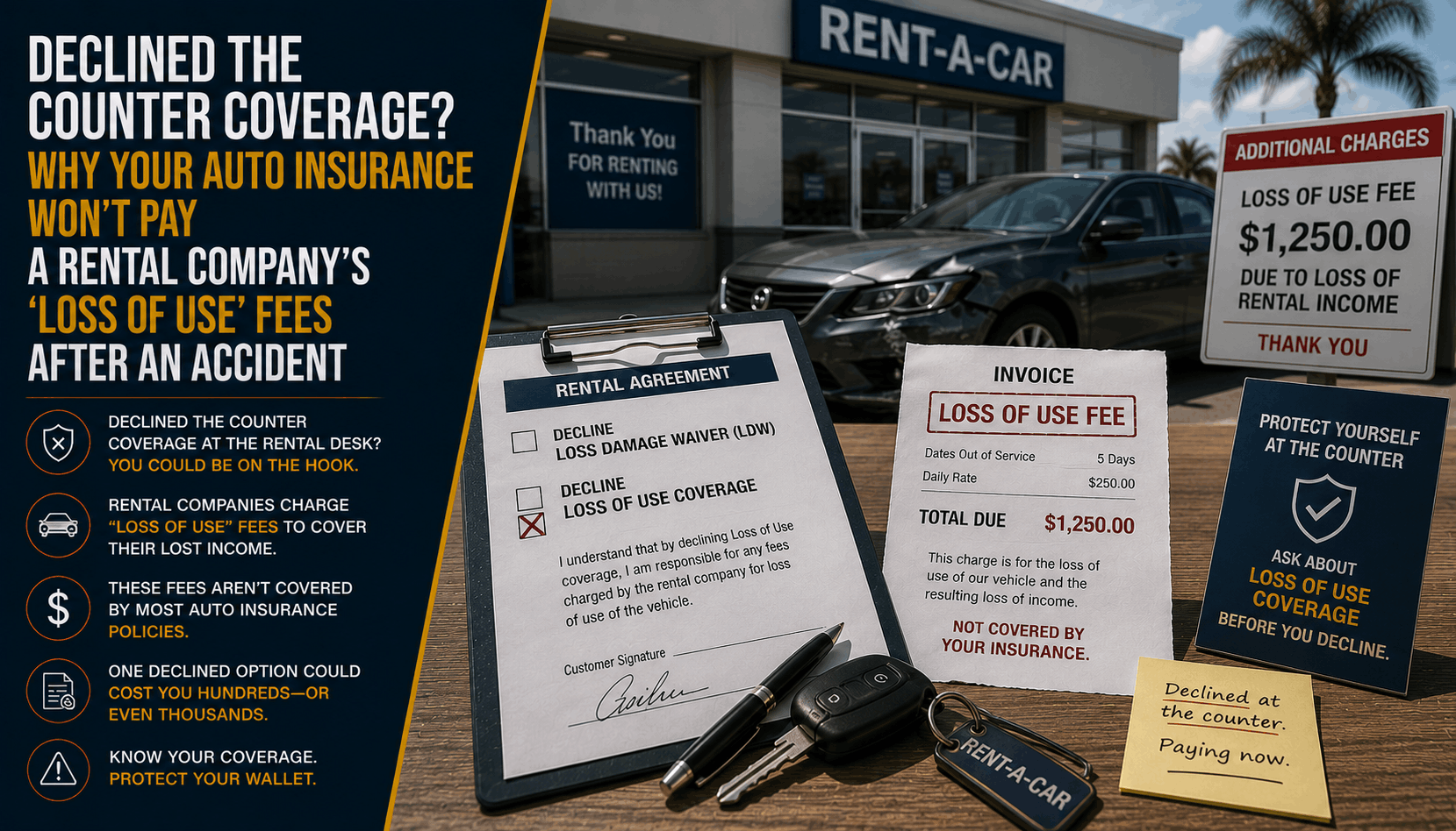 Declined Rental Counter Coverage? Why Auto Insurance Skips Loss of Use Fees
