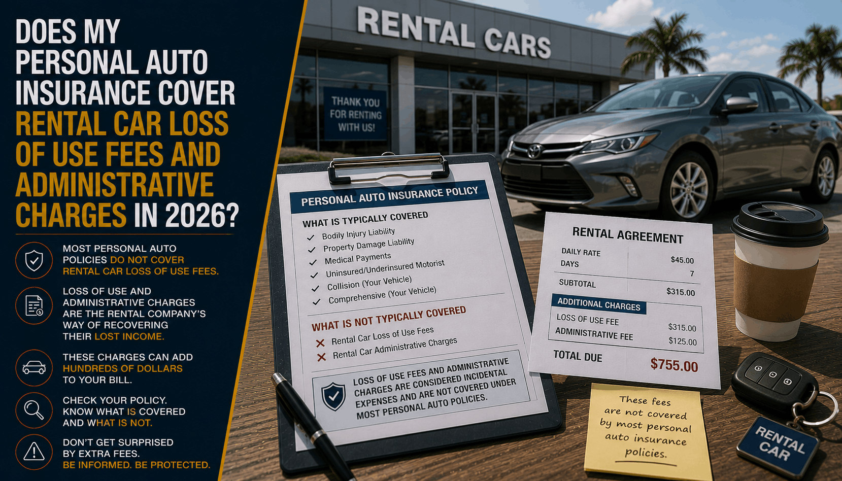 Does Personal Auto Insurance Cover Rental Loss of Use & Admin Fees? (2026)