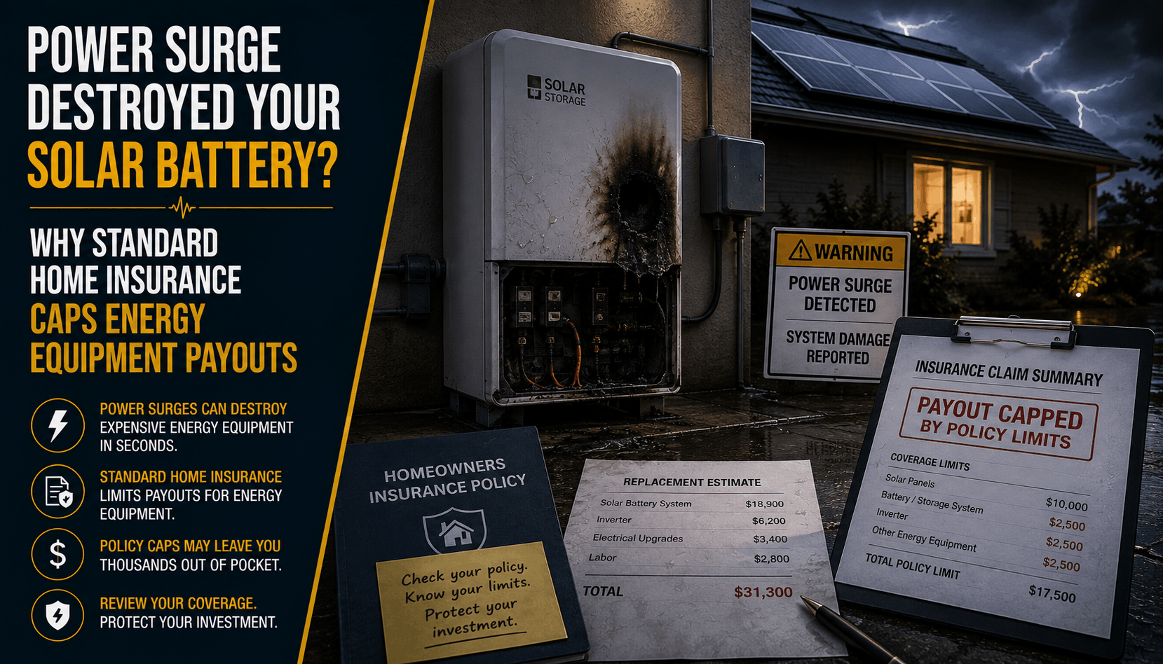 Power Surge Destroyed Your Solar Battery? Why Home Insurance Caps Energy Limits (2026)
