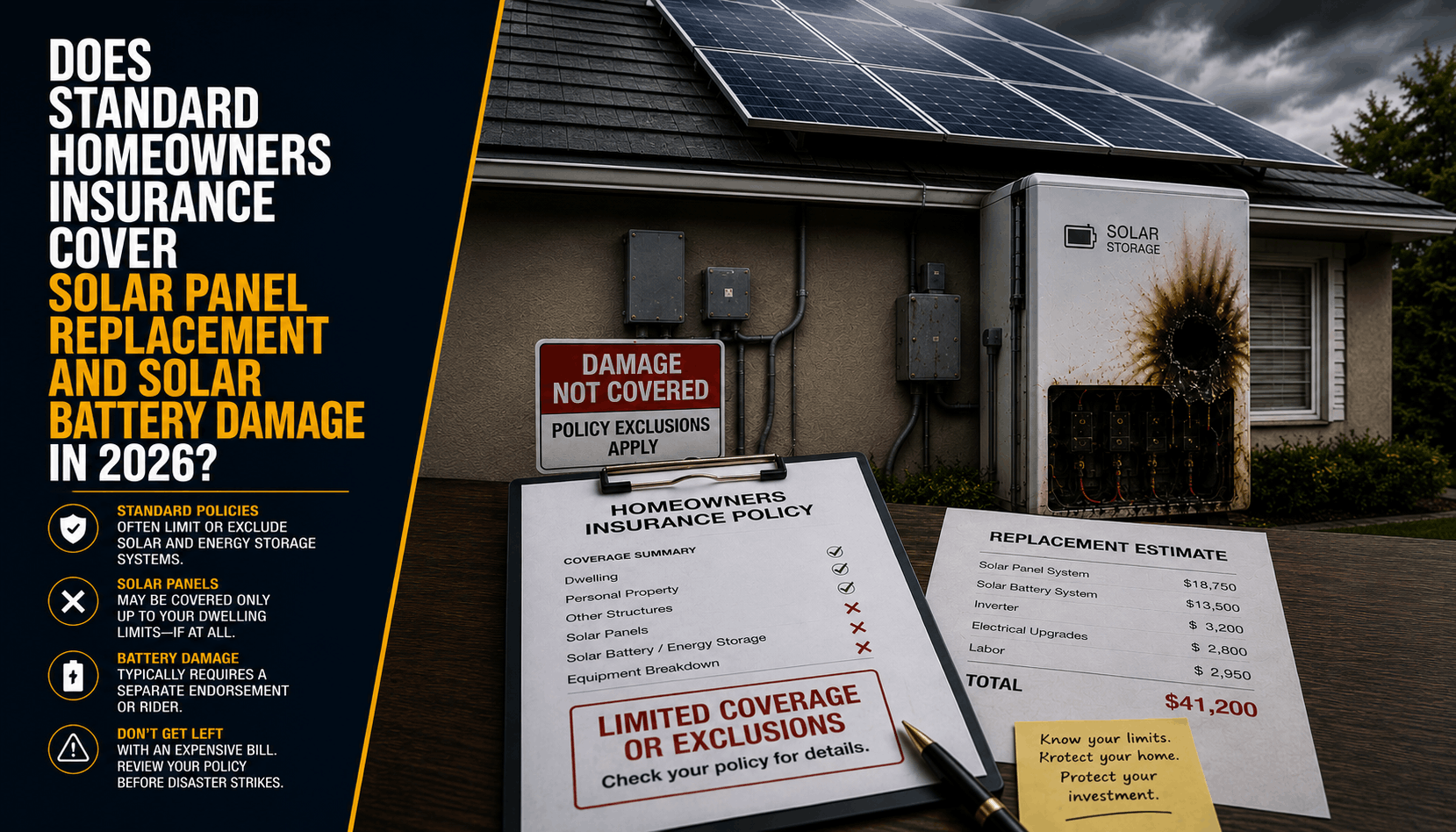 Does Home Insurance Cover Solar Panels & Battery Damage in 2026?