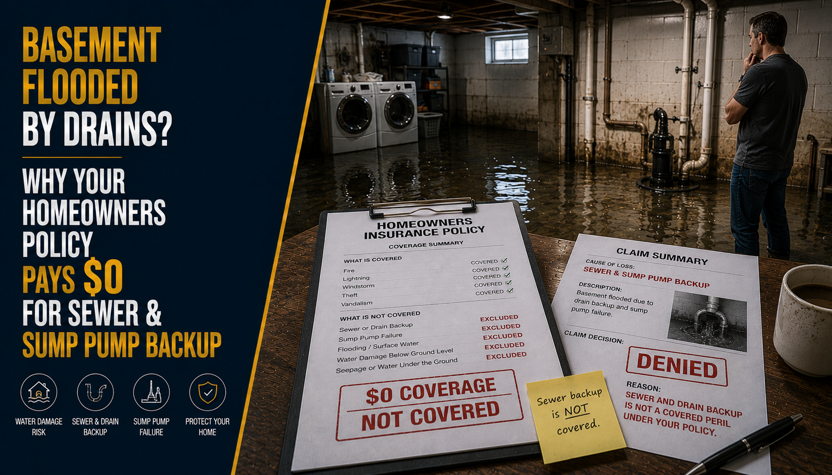 Basement Flooded by Drains? Why Your Policy Pays $0 | Walker Insurance