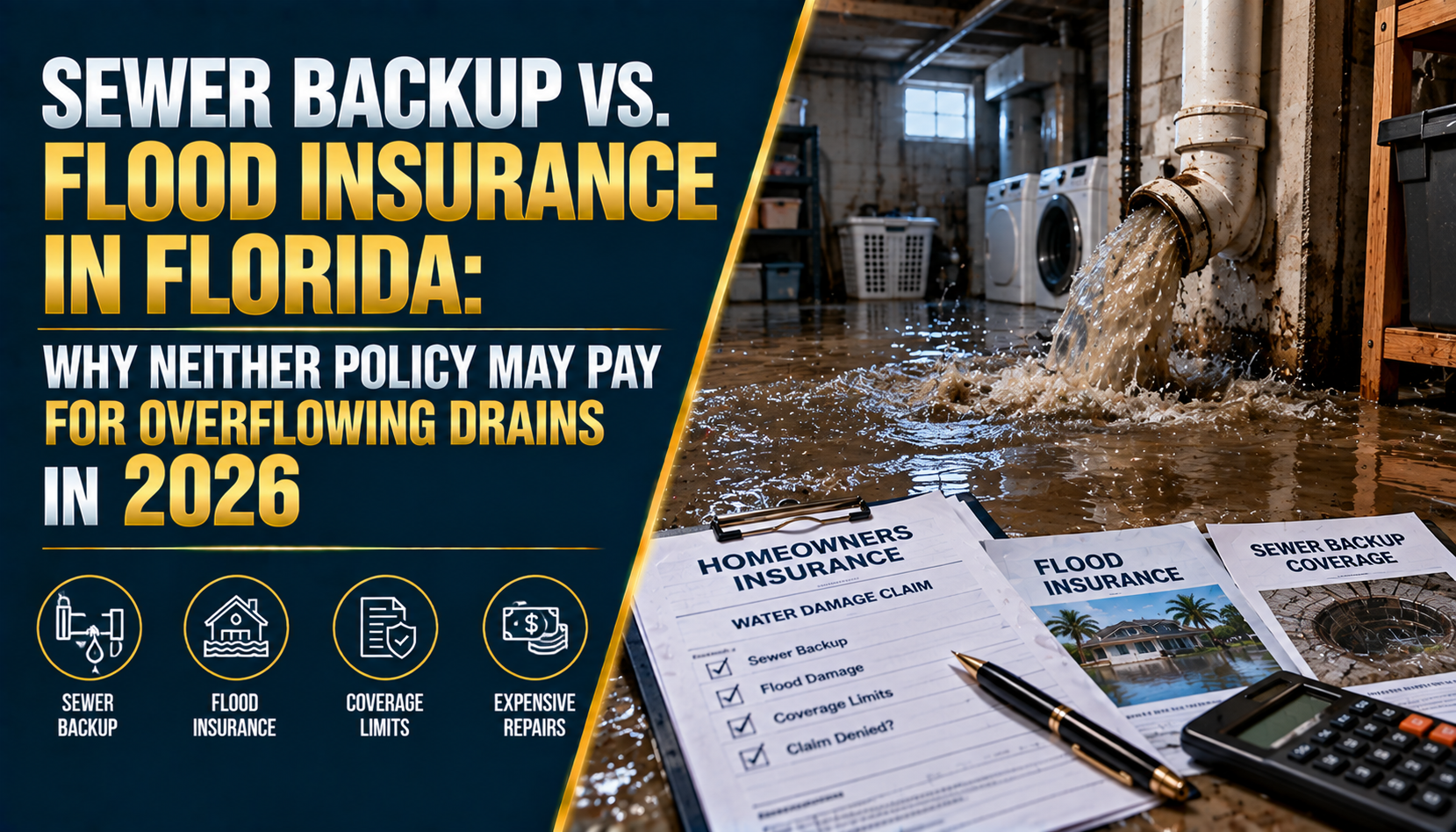 Sewer Backup vs. Flood Insurance in Florida (2026): Coverage Gaps