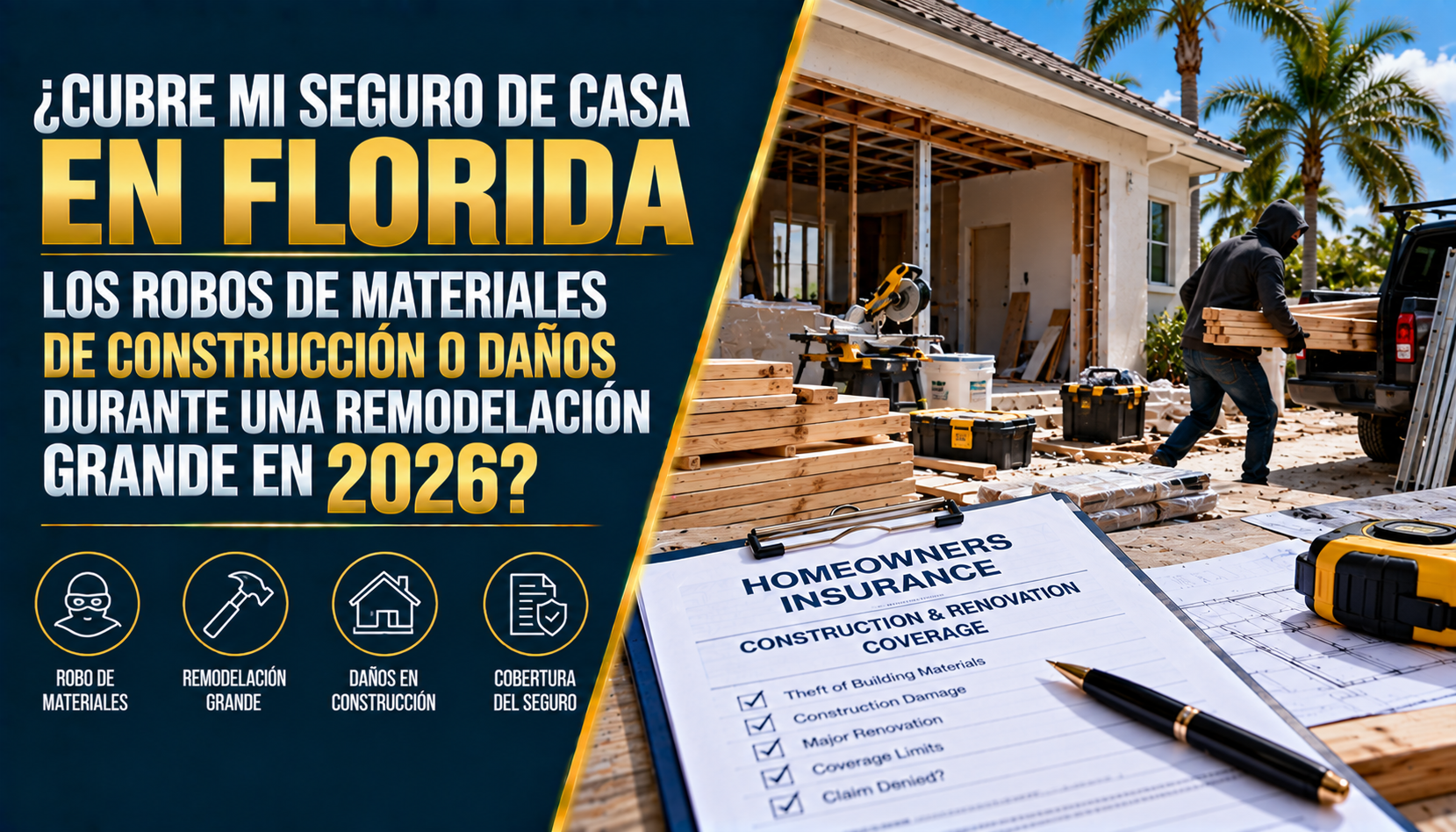 Remodelaciones en Florida (2026): ¿Cubre el Seguro Robos o Daños?