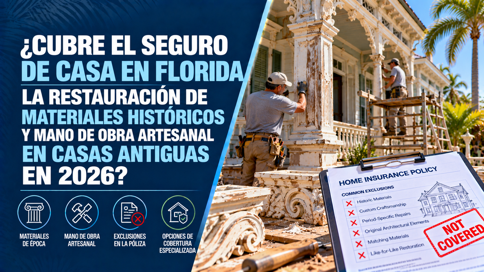 Seguro para Casas Históricas en Florida: Materiales y Mano de Obra (2026)