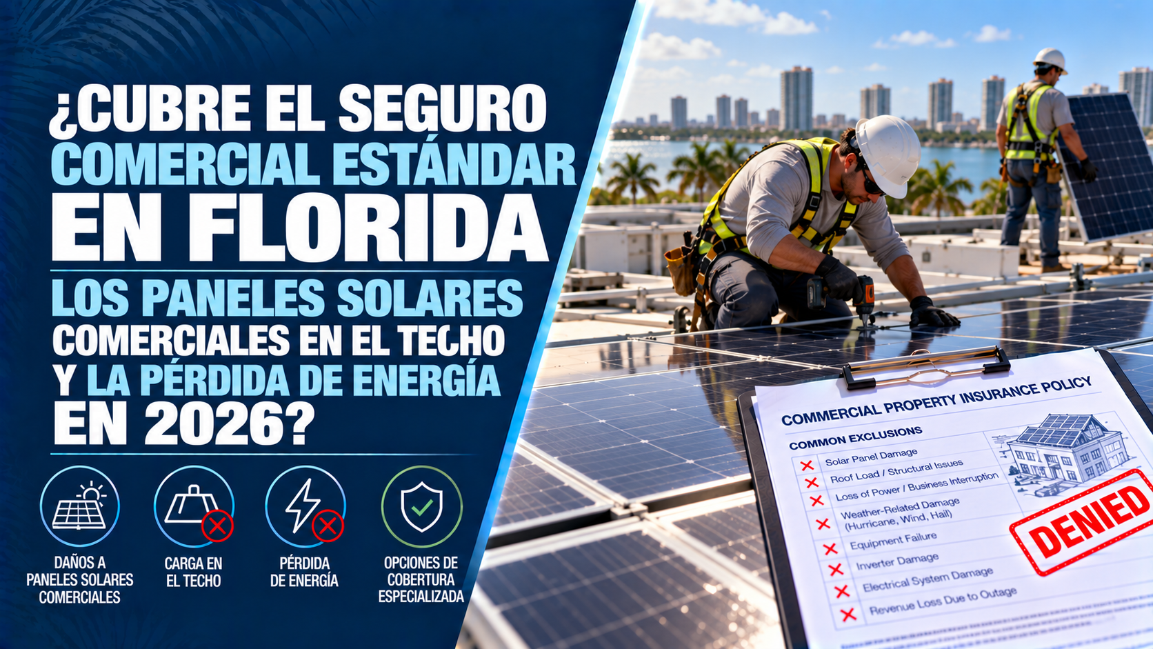 Seguro Comercial en Florida: Paneles Solares y Pérdida de Energía (2026)