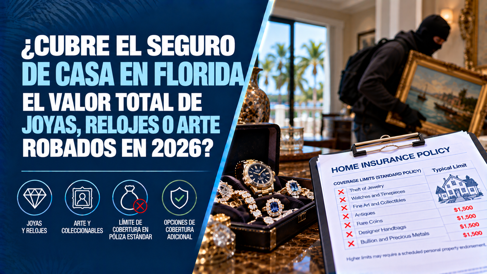 Seguro de Casa en Florida: Límite de Joyas, Relojes y Arte (2026)
