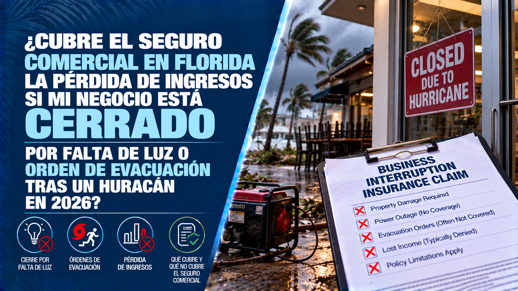 Seguro Comercial en Florida: Pérdida de Ingresos sin Daños (2026)